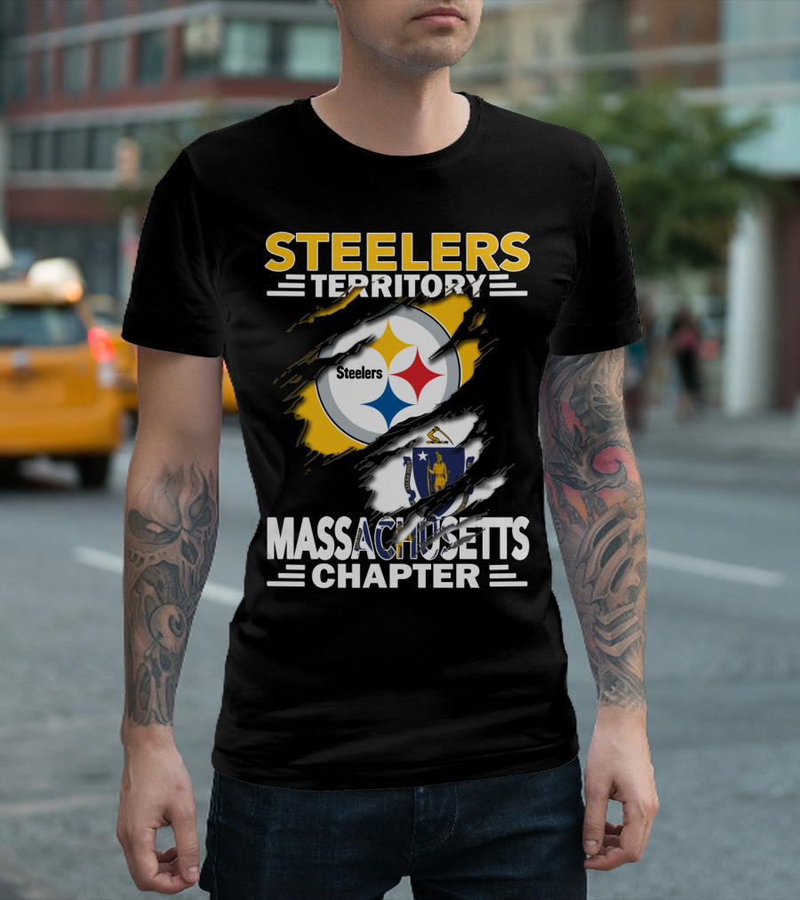 Steelers Territory Massachusetts Chapter Logo With Massachusetts Flag And Steelers Emblem T-Shirt