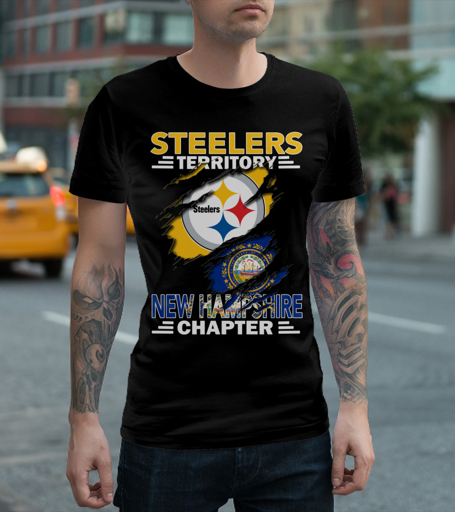 Steelers Territory New Hampshire Chapter Steelers Logo and State Seal Rip T-Shirt