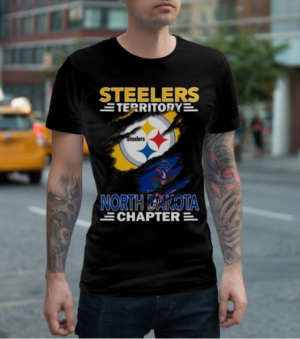 Steelers Territory North Dakota Chapter Steelers Logo And State Flag T-Shirt