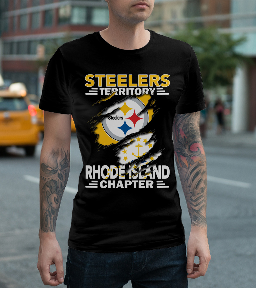 Steelers Territory Rhode Island Chapter Steel Logo and State Flag Fusion T-Shirt