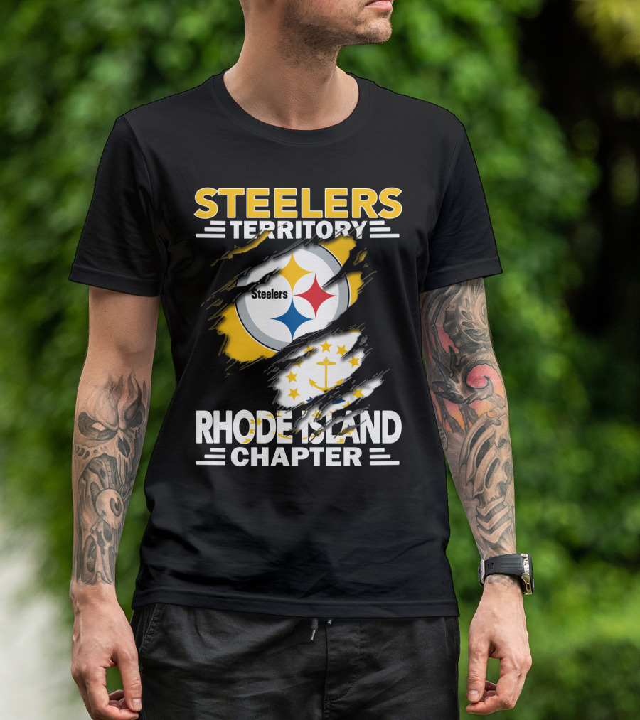 Steelers Territory Rhode Island Chapter Steel Logo And State Flag Fusion T-Shirt