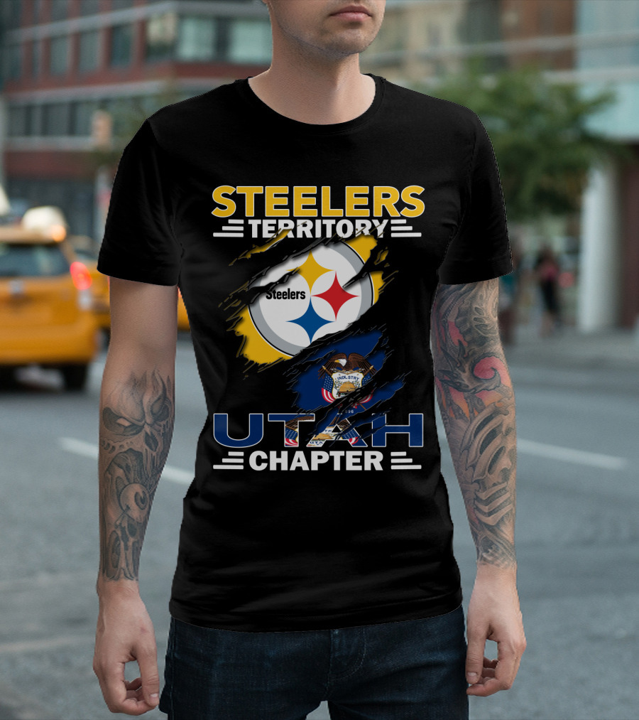 Steelers Territory Utah Chapter Steelers and Utah Flag Emblem T-Shirt