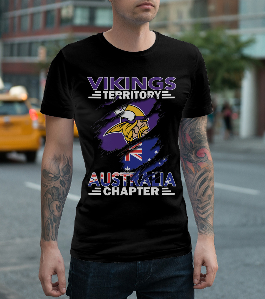 Vikings Territory Australia Chapter with Scandinavian Warrior and Australian Flag Elements T-Shirt