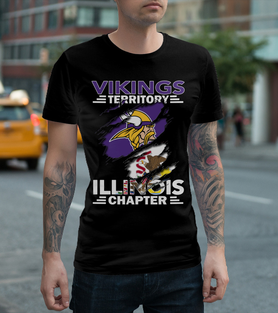 Vikings Territory Illinois Chapter Vikings Logo Illinois Flag T-Shirt