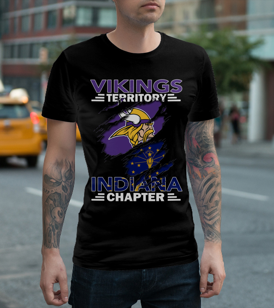 Vikings Territory Indiana Chapter Viking Helmet Indiana Flag T-Shirt