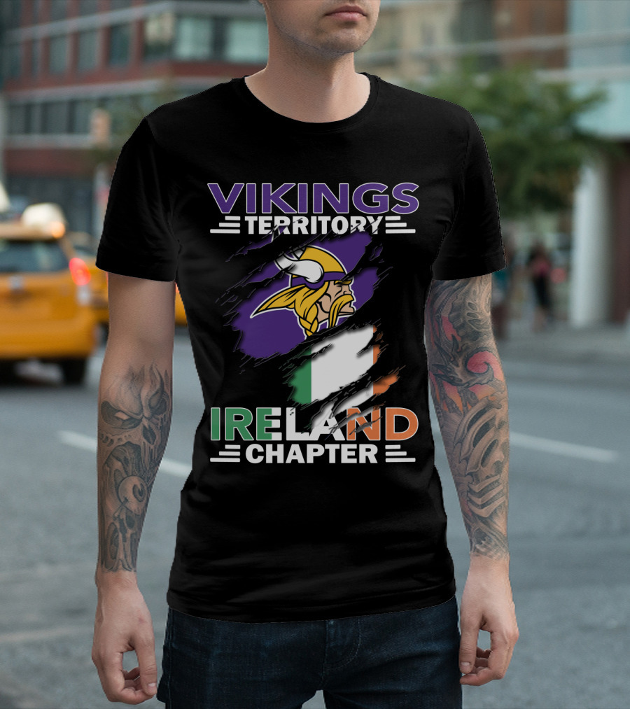 Vikings Territory Ireland Chapter Viking Logo Irish Flag T-Shirt
