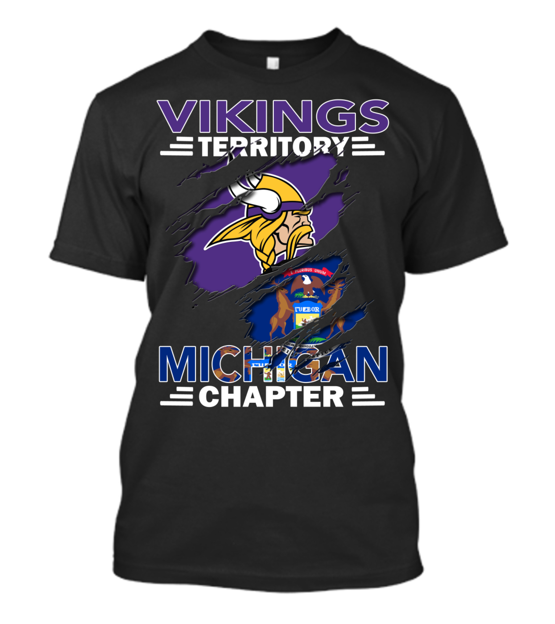 Vikings Territory Michigan Chapter Tattered Flag Emblem T-Shirt