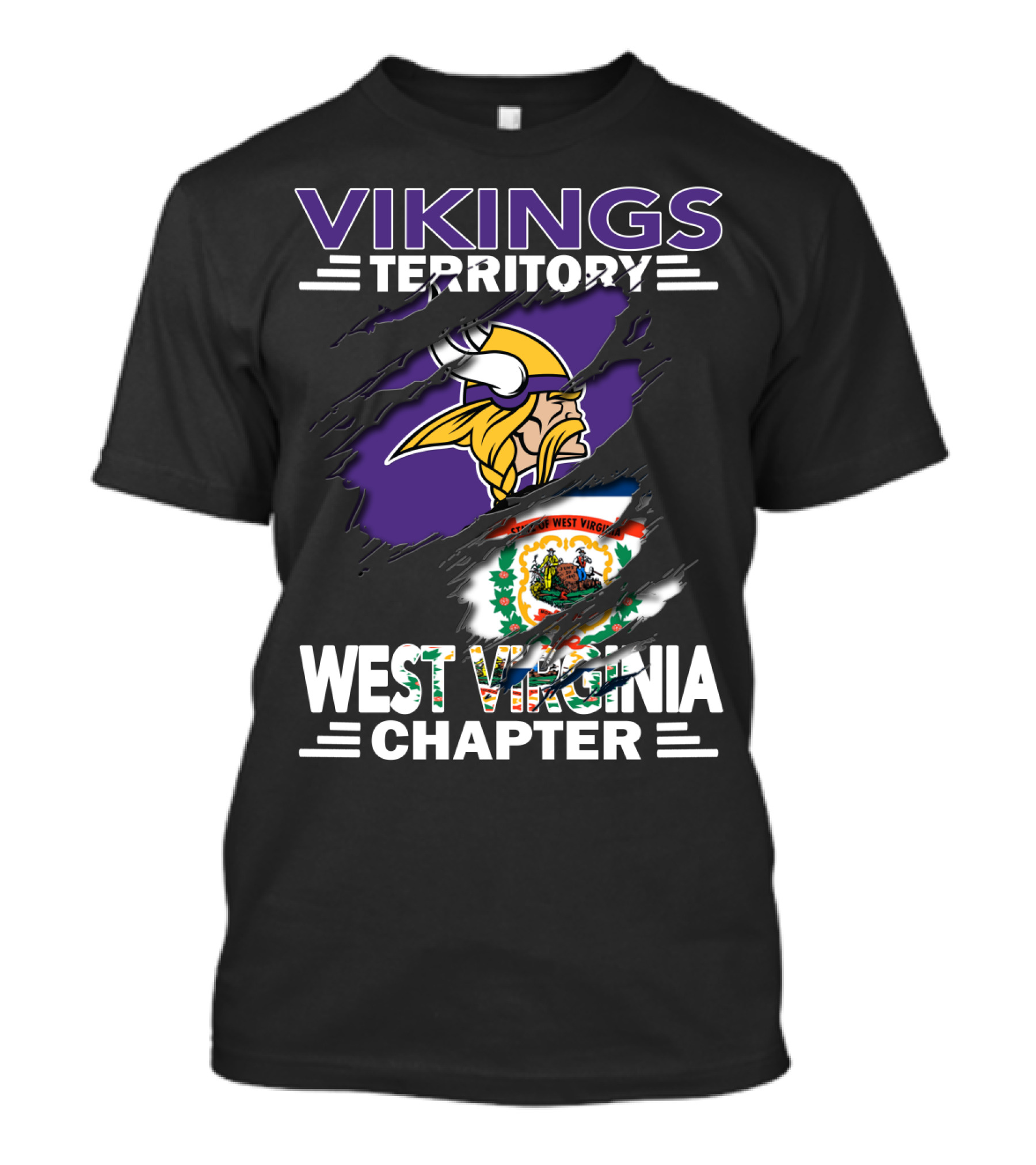 Vikings Territory West Virginia Chapter Flag And Viking Helmet T-Shirt