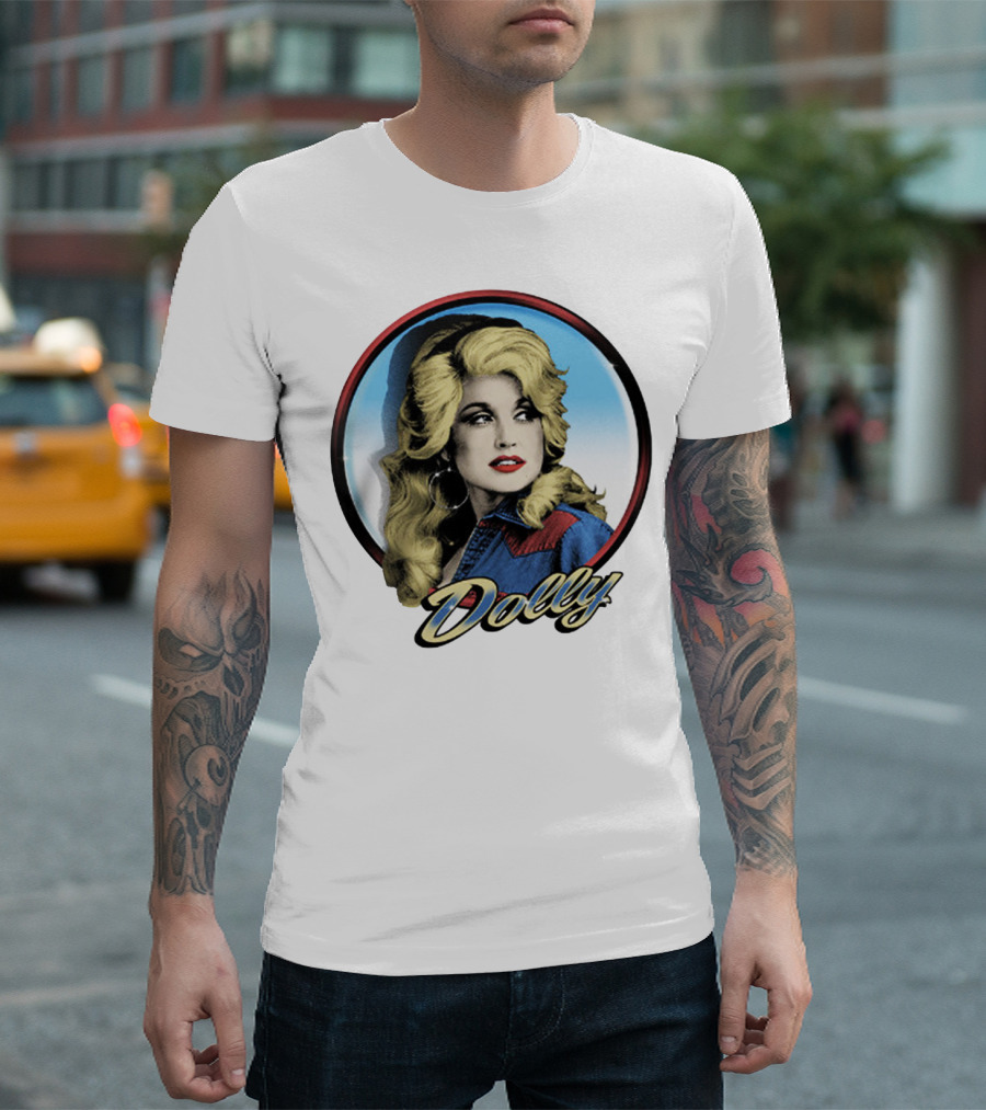 Dolly Parton Retro Portrait Blue Circle T-Shirt