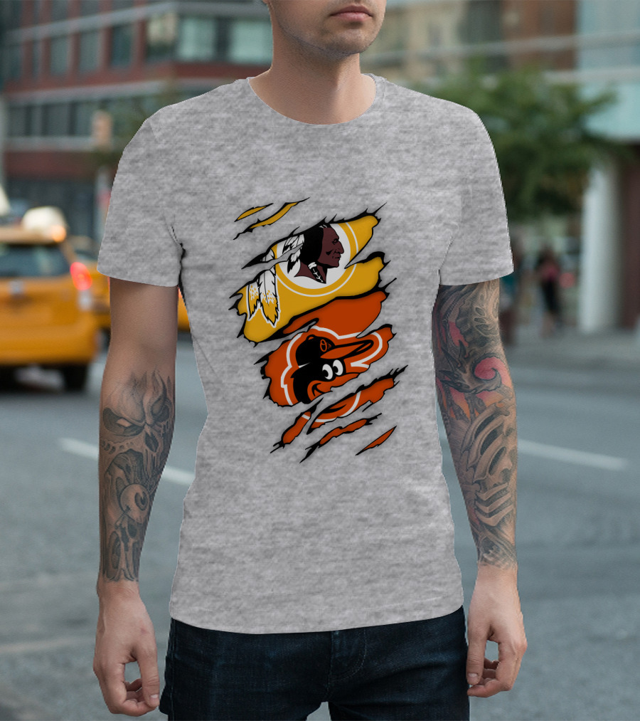 Washington Redskins Baltimore Orioles Torn Logo Layers T-Shirt