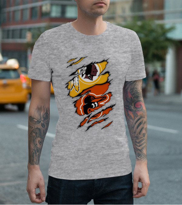Washington Redskins Baltimore Orioles Torn Logo Layers T-Shirt