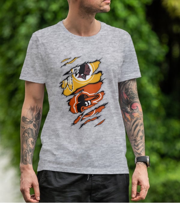 Washington Redskins Baltimore Orioles Torn Logo Layers T-Shirt