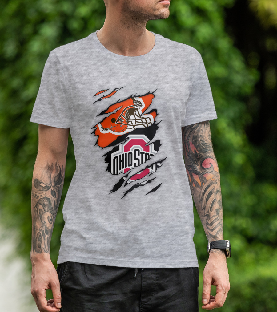 Ohio State Buckeyes Cleveland Browns Helmet Fusion T-Shirt