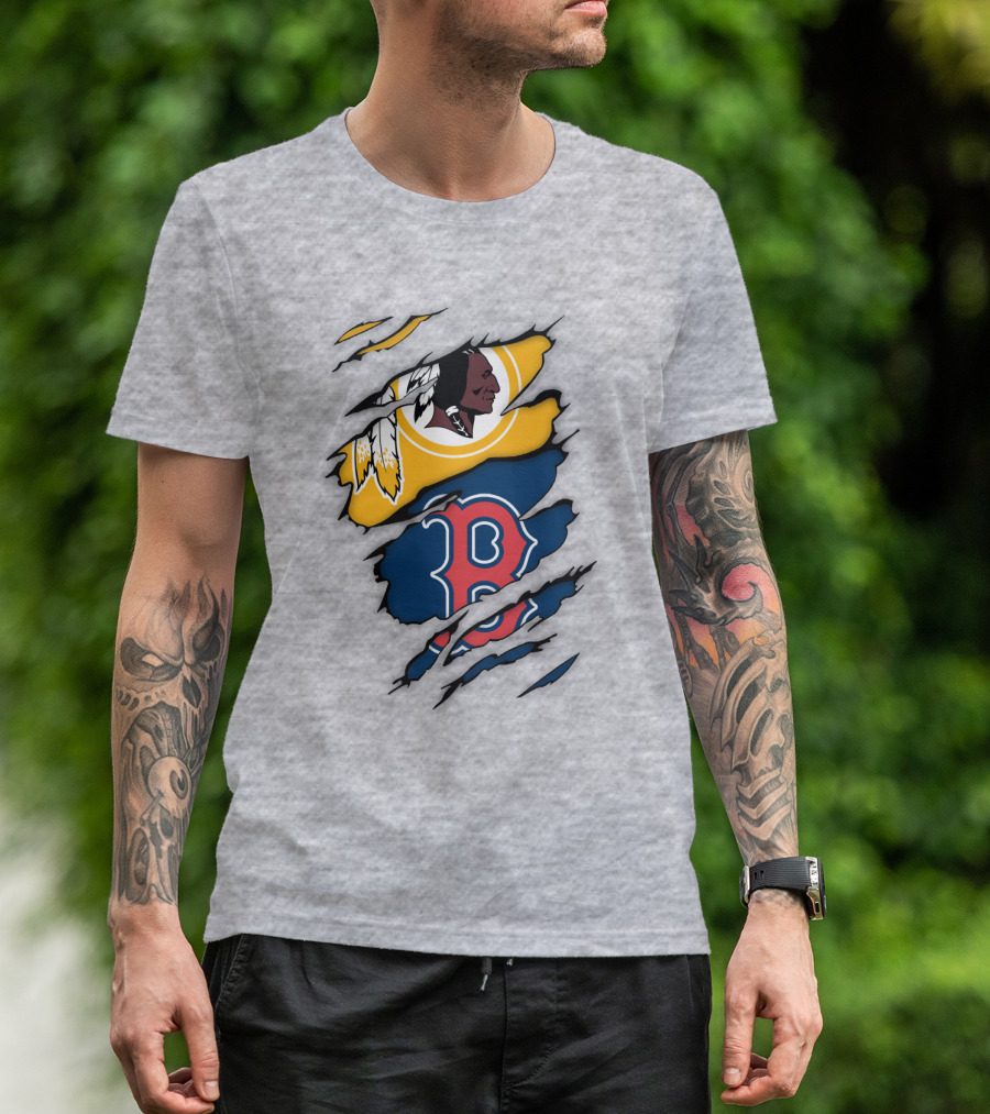 Washington Redskins Boston Red Sox Logos Dual Ripped T-Shirt