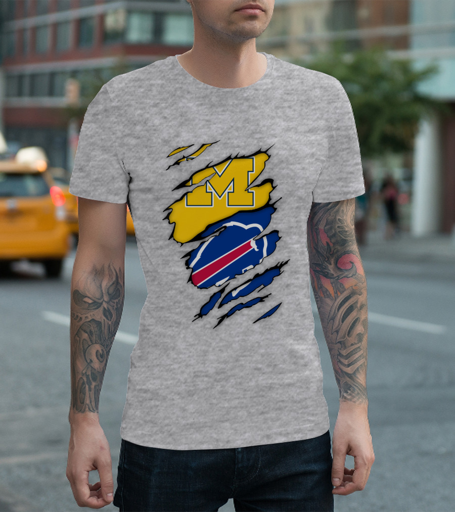 Michigan Wolverines Buffalo Bills Ripped T-Shirt