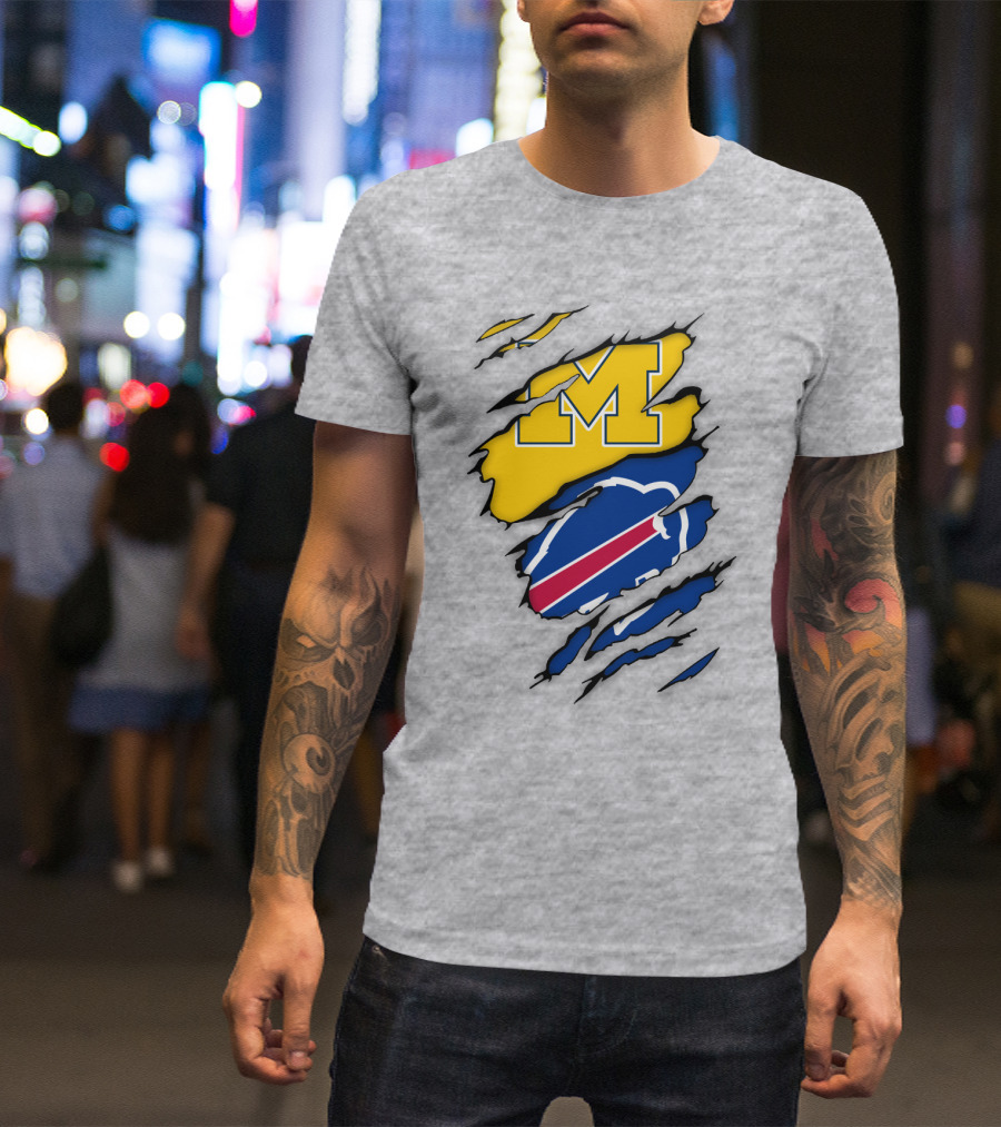 Michigan Wolverines Buffalo Bills Ripped T-Shirt
