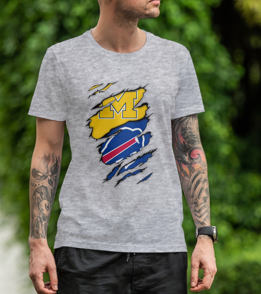 Michigan Wolverines Buffalo Bills Ripped T-Shirt