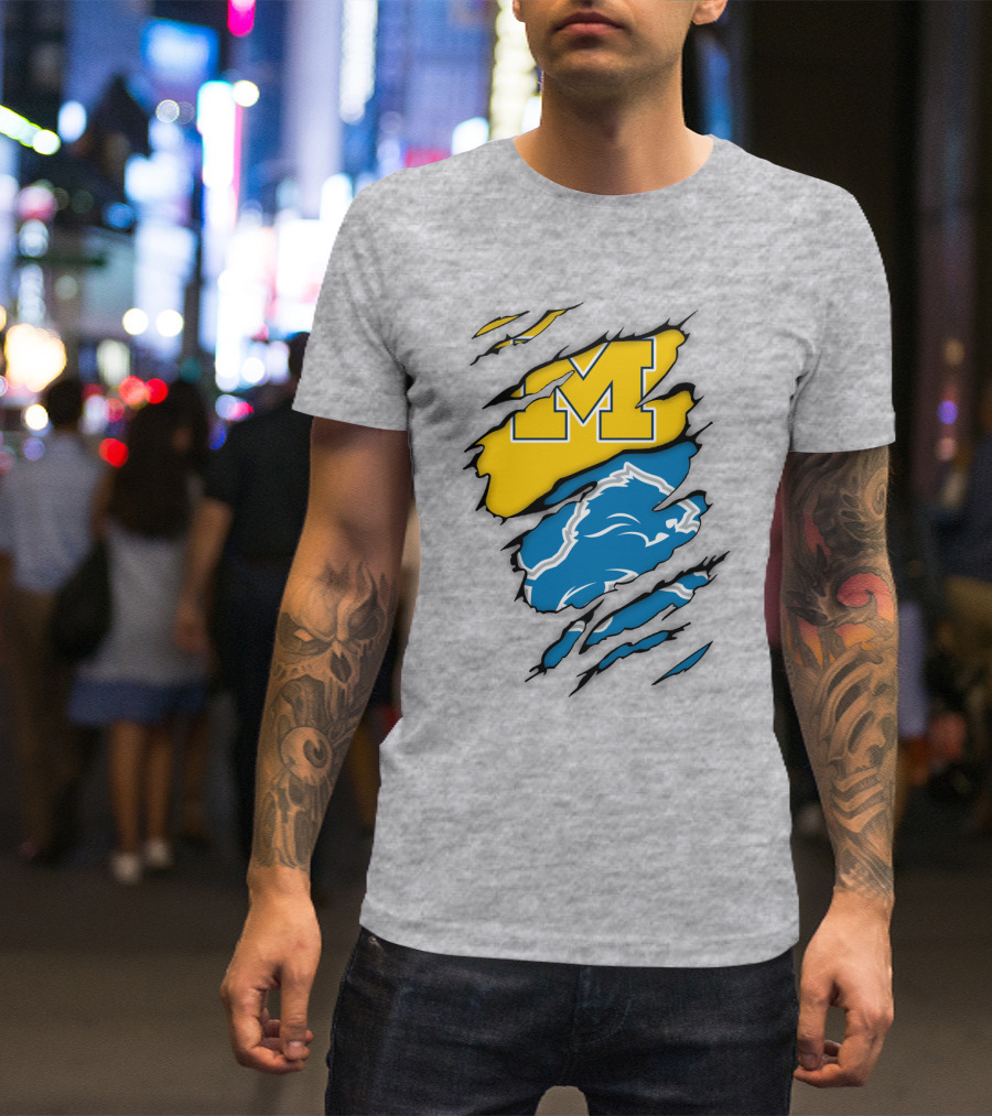 Michigan Wolverines Detroit Lions Crossover T-Shirt