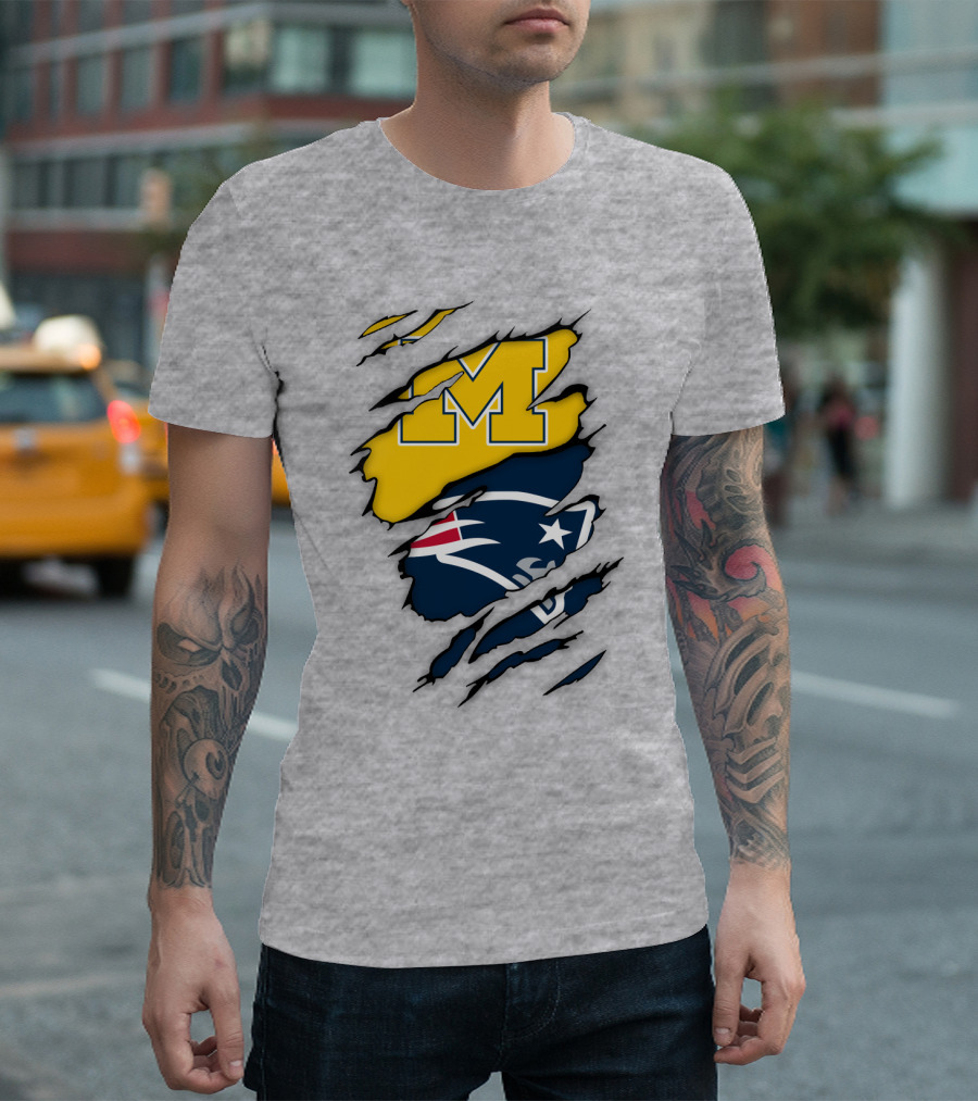 Michigan Wolverines New England Patriots Logo Mashup T-Shirt