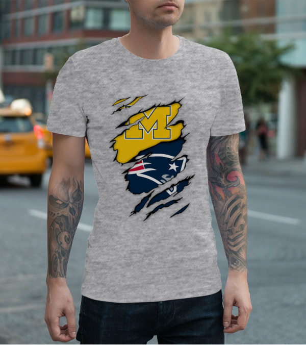 Michigan Wolverines New England Patriots Logo Mashup T-Shirt