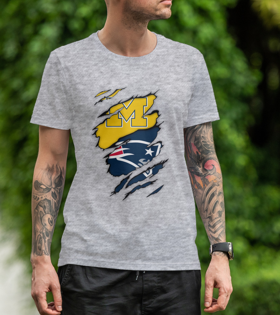 Michigan Wolverines New England Patriots Logo Mashup T-Shirt