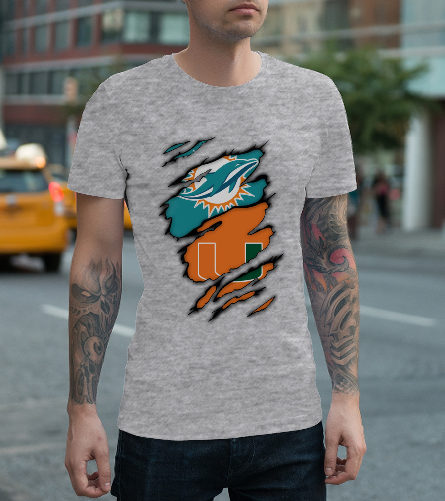 Miami Hurricanes Miami Dolphins Logo Design Claw Mark Style T-Shirt