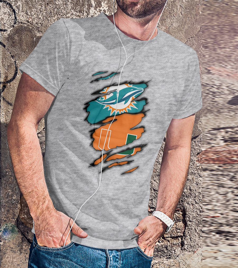 Miami Hurricanes Miami Dolphins Logo Design Claw Mark Style T-Shirt