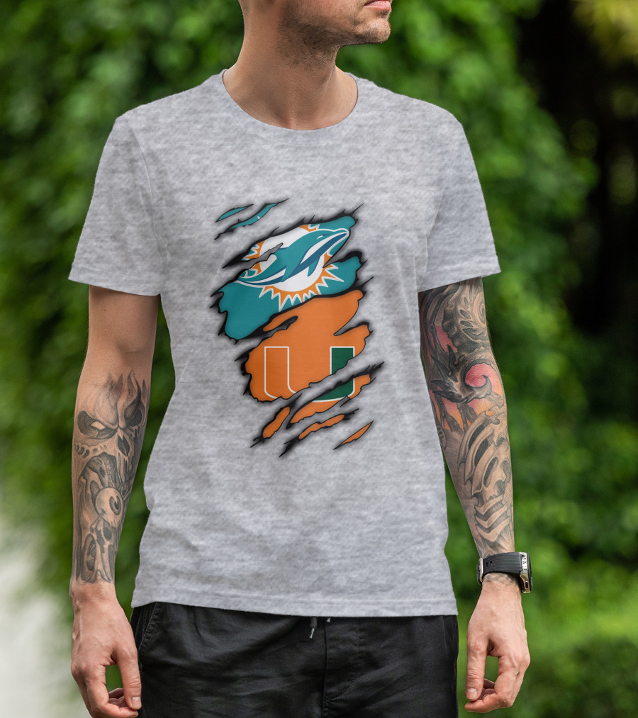 Miami Hurricanes Miami Dolphins Logo Design Claw Mark Style T-Shirt