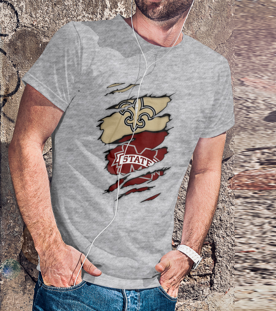 New Orleans Saints Mississippi State Torn T-Shirt