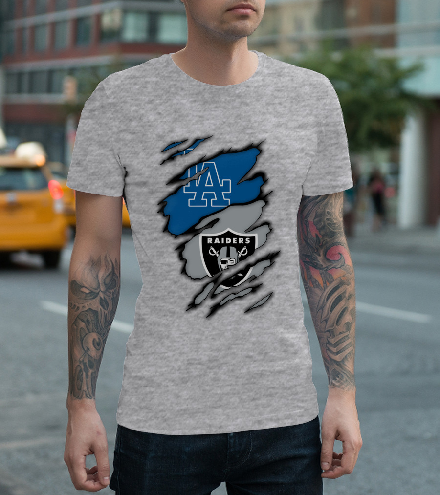 Los Angeles Dodgers Raiders Logo Mashup T-Shirt
