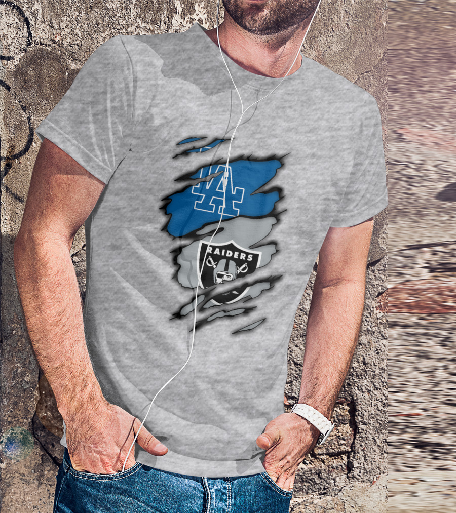 Los Angeles Dodgers Raiders Logo Mashup T-Shirt