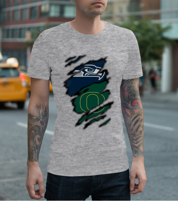 Seattle Seahawks Oregon Ducks Logo Fusion T-Shirt