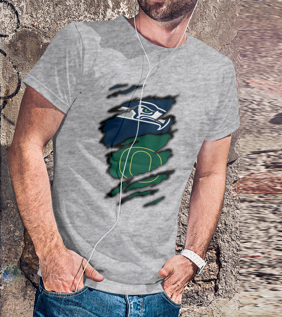 Seattle Seahawks Oregon Ducks Logo Fusion T-Shirt
