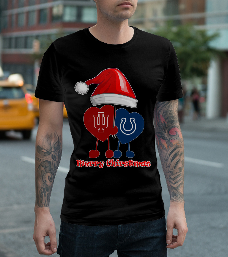 Merry Christmas Indianapolis Colts Indiana University Hearts T-Shirt