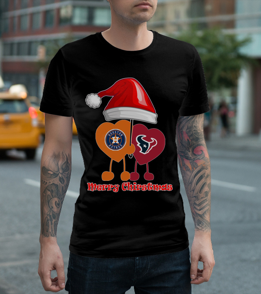 Houston Texans Houston Astros Merry Christmas Santa Hat T-Shirt