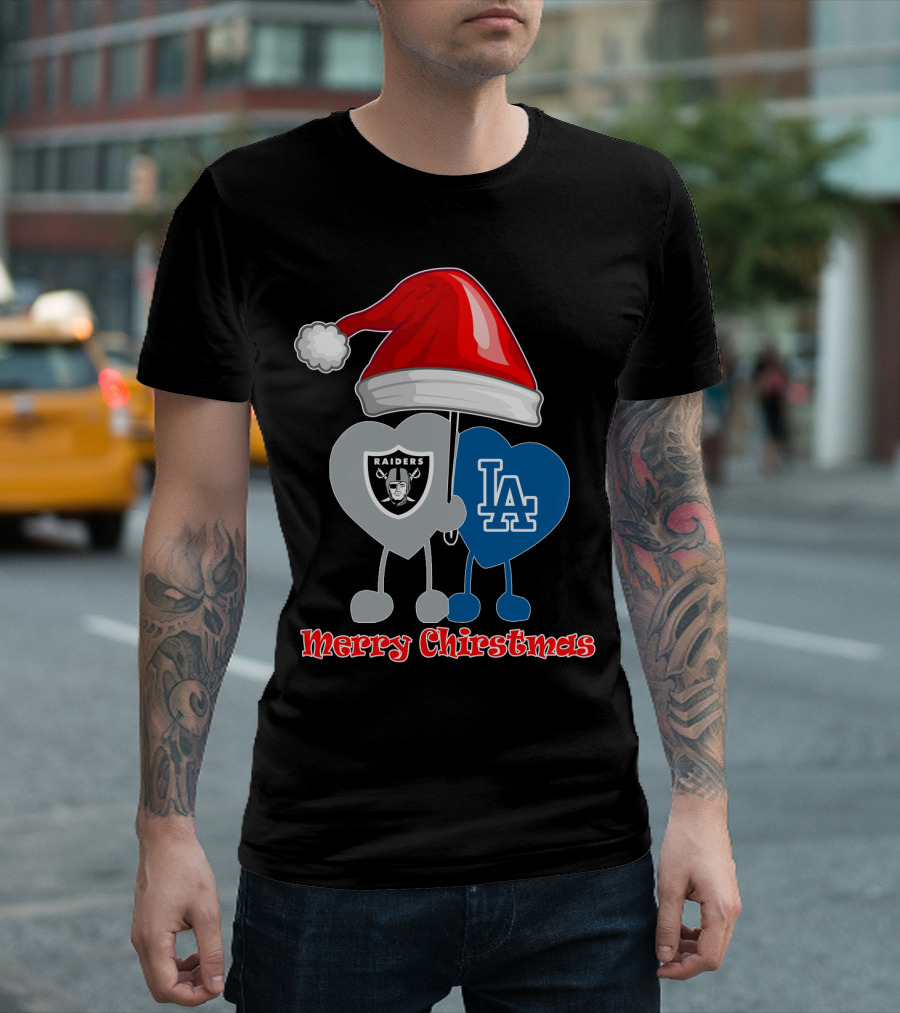 Merry Christmas Los Angeles Dodgers Oakland Raiders Santa Hat T-Shirt