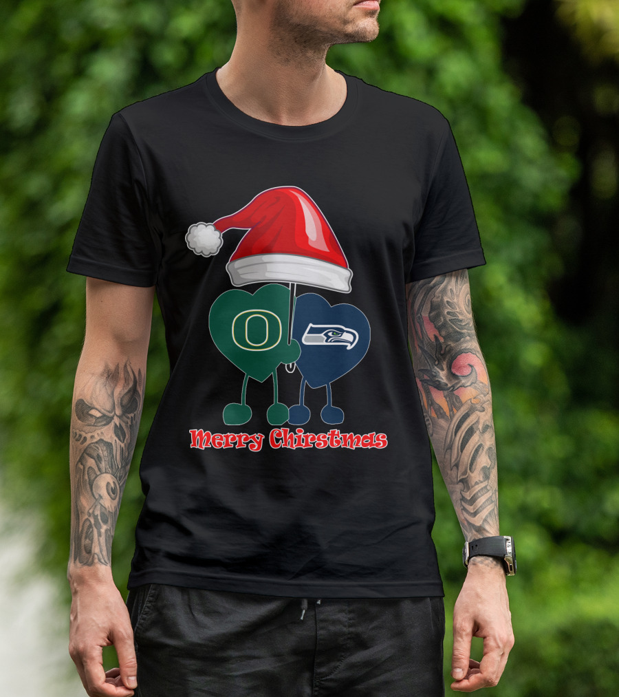 Merry Christmas Seattle Seahawks Oregon Ducks T-Shirt