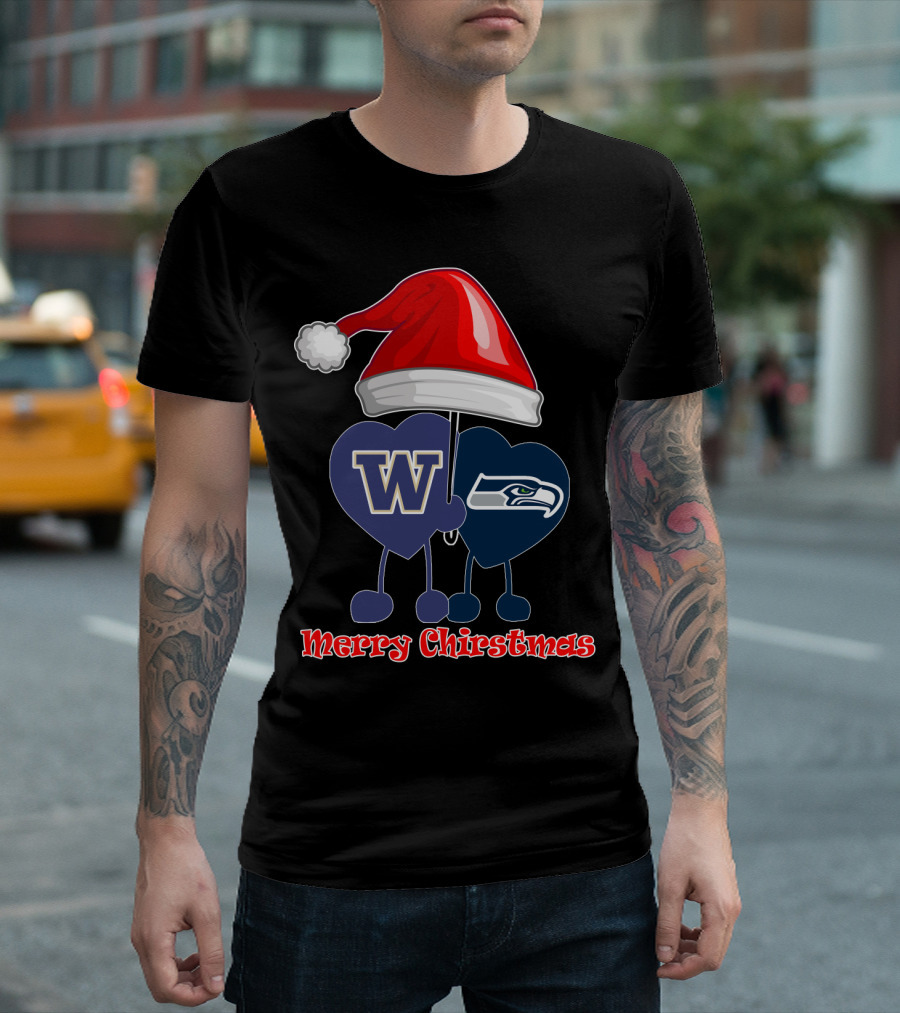 Merry Christmas Washington Seattle Seahawks W Festive Santa Hat T-Shirt