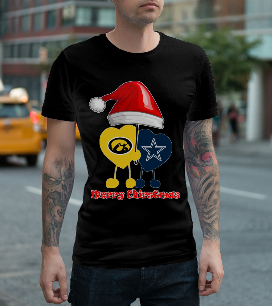 Merry Christmas Iowa Hawkeyes Dallas Cowboys Santa Hat T-Shirt