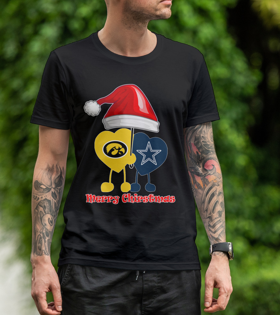 Merry Christmas Iowa Hawkeyes Dallas Cowboys Santa Hat T-Shirt