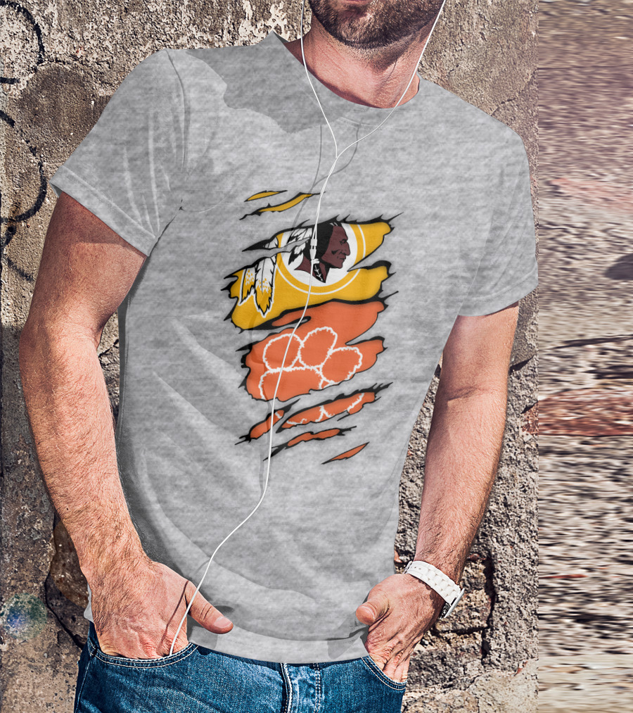 Washington Redskins Clemson Tigers Claw Marks Logo Art T-Shirt