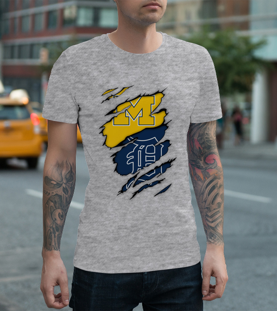 Michigan Wolverines Detroit Tigers Logo Claw Marks T-Shirt