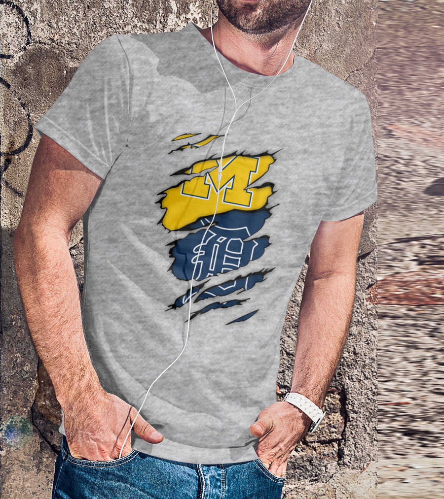 Michigan Wolverines Detroit Tigers Logo Claw Marks T-Shirt