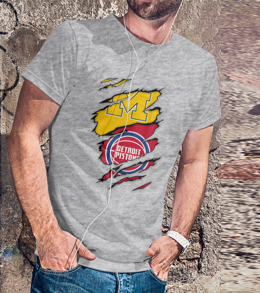 Detroit Pistons Michigan Wolverines Team Logo Mashup T-Shirt