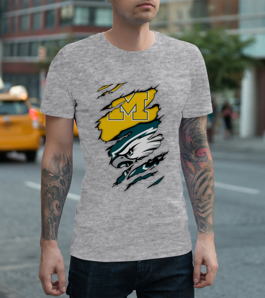 Philadelphia Eagles Michigan Wolverines Logo Combination T-Shirt