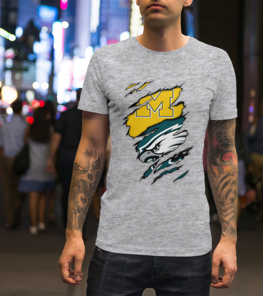 Philadelphia Eagles Michigan Wolverines Logo Combination T-Shirt