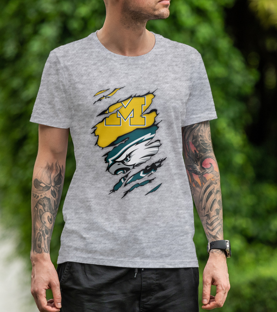 Philadelphia Eagles Michigan Wolverines Logo Combination T-Shirt