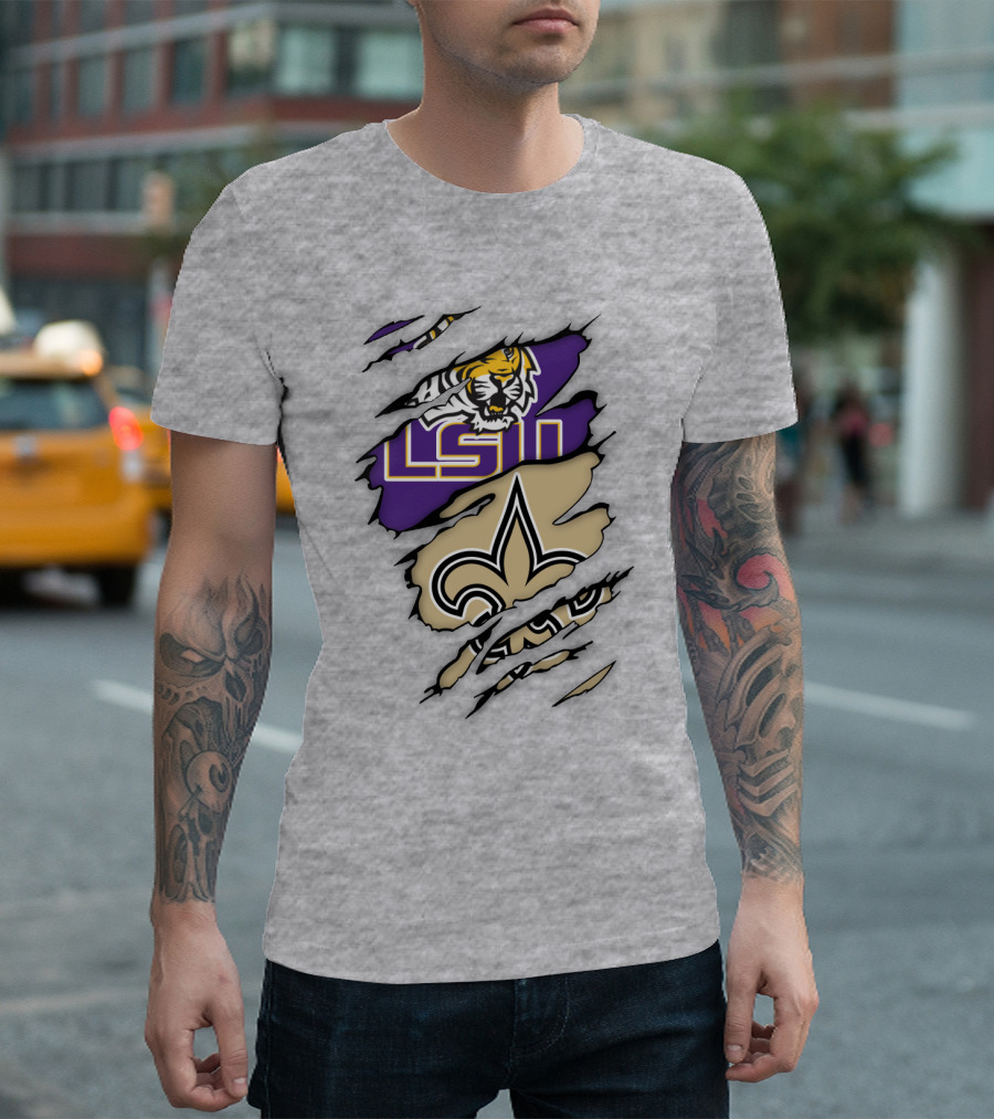 Lsu Tigers And New Orleans Saints Tearaway Tiger Fleur-De-Lis T-Shirt