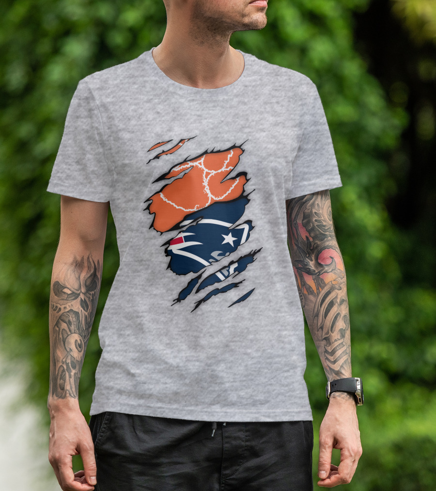 New England Patriots Clemson Football Claw Marks Logo Mashup T-Shirt