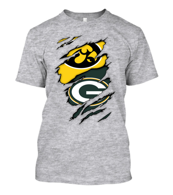 Green Bay Packers Iowa Hawkeyes Team Spirit Logo Fusion T-Shirt